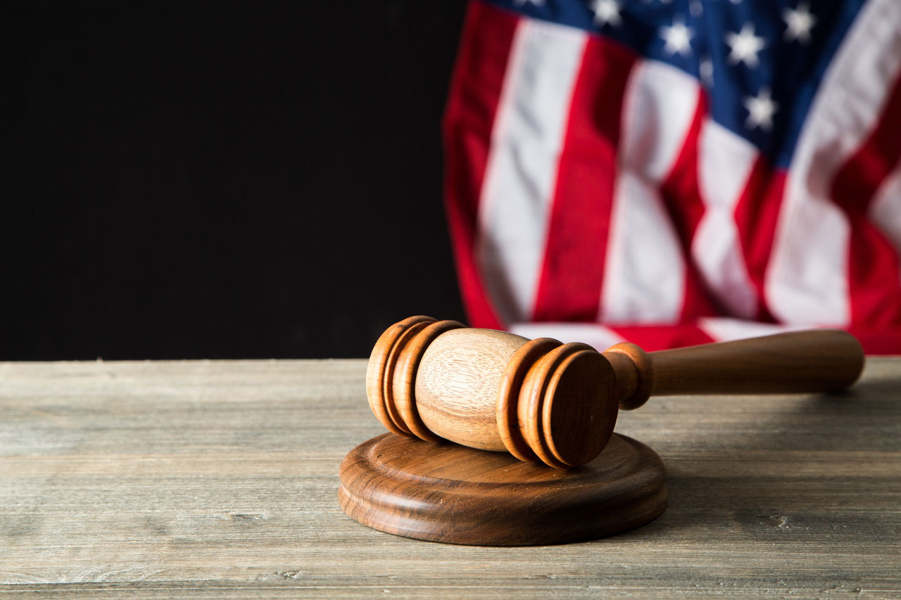 Court. Gavel on court desk